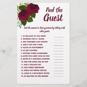 Flyer Encontrar la tarjeta de juego Guest Bridal Shower 