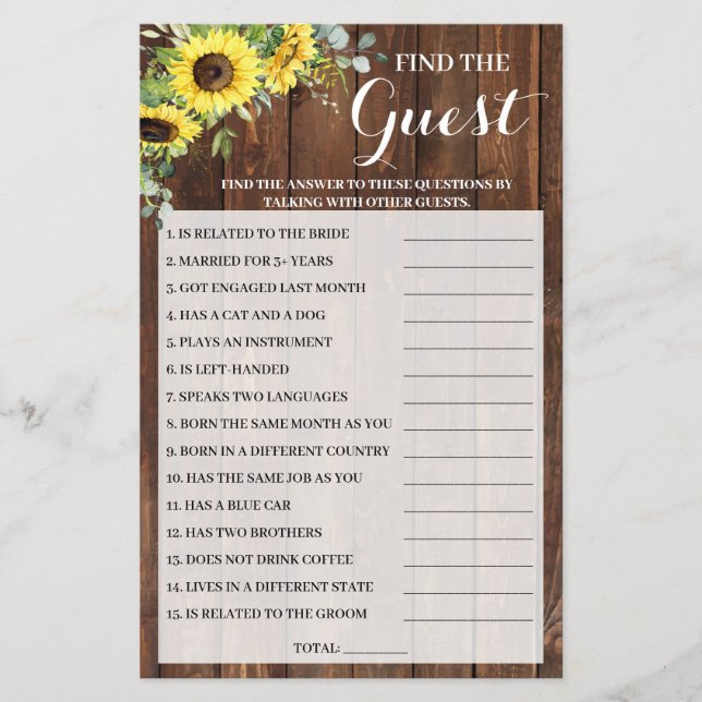 Flyer Encontrar la tarjeta de juego Guest Sunflowers Bri (Frente)
