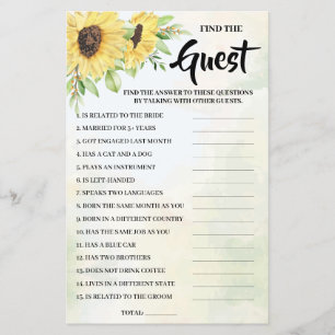 Flyer Encontrar la tarjeta de juego Guest Sunflowers Bri