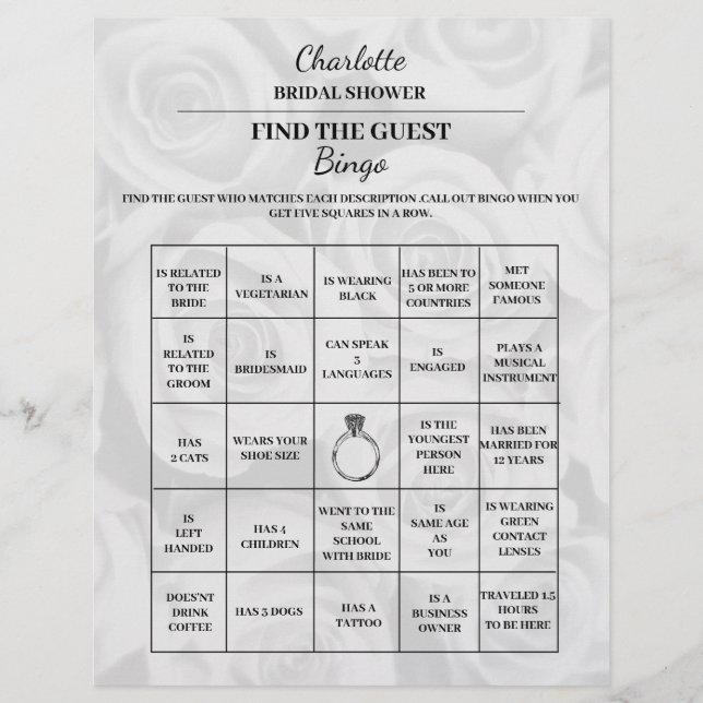 Flyer Encuentra El Bingo De Ducha De Novias Invitadas (Frente)