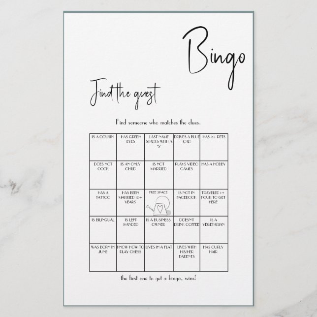 Flyer Encuentra el Juego de Bingo de Invitados para la F (Frente)