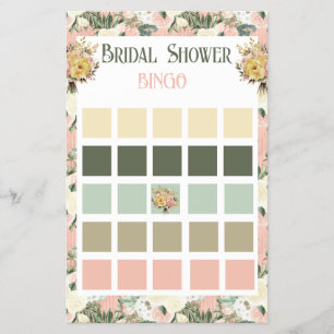 Flyer Engranaje floral y Bingo de ducha de novia crema