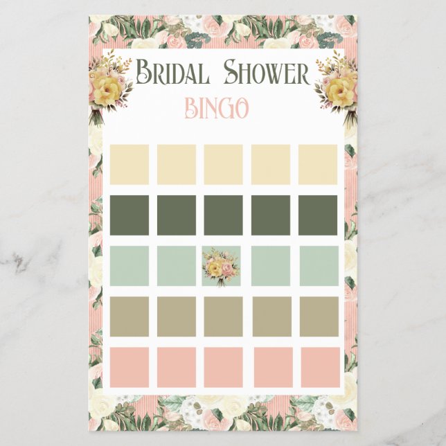 Flyer Engranaje floral y Bingo de ducha de novia crema (Frente)