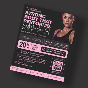 Flyer Entrenador Personal Gimnasio Instructor Rosa Negro