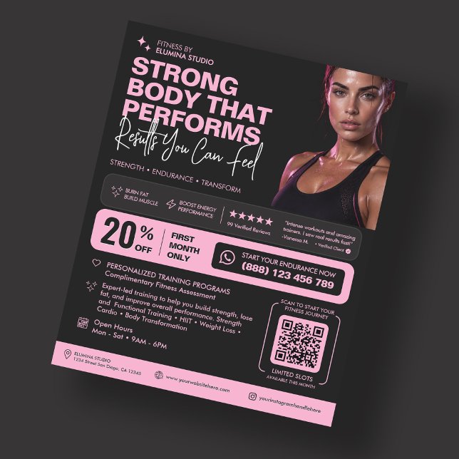 Flyer Entrenador Personal Gimnasio Instructor Rosa Negro (Fitness Coach Gym Instructor Dietitian Pink Black Flyer
)