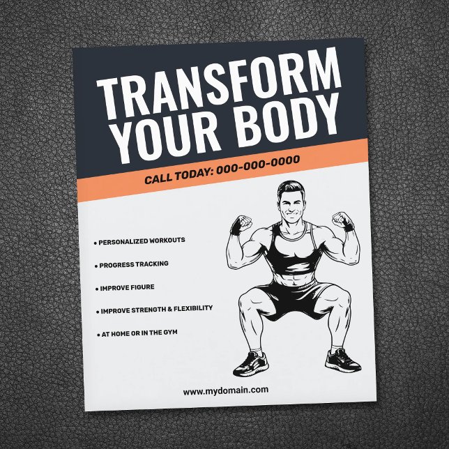 Flyer Entrenador Personal - Negro y Naranja (Black & Orange - Personal Trainer Flyer)