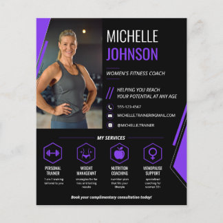 Flyer Entrenadora de Fitness Femenino Código QR Foto Mod