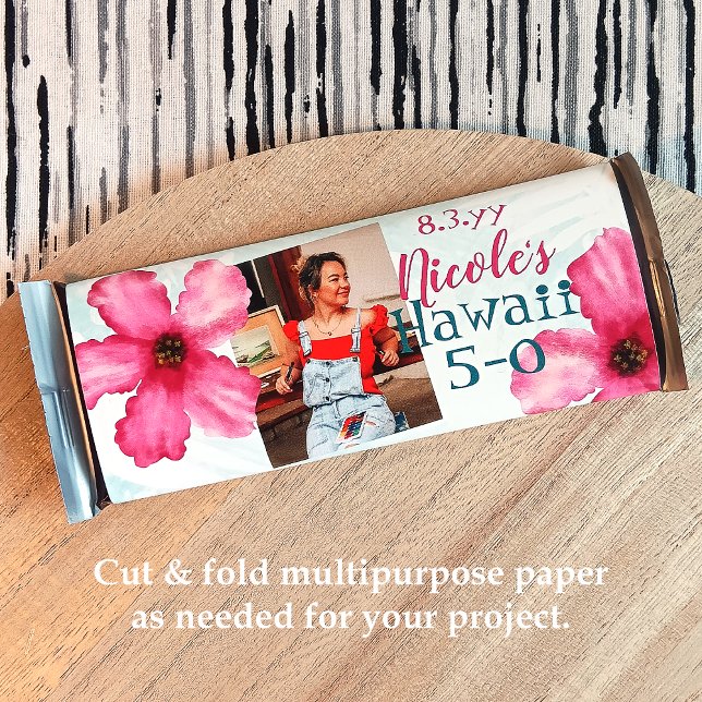 Flyer Envoltorio de caramelo para cumpleaños 50 Hawaiian (tropical Hawaii 5-0 five-o 50th birthday party chocolate candy bar wrappers, personalized customized)