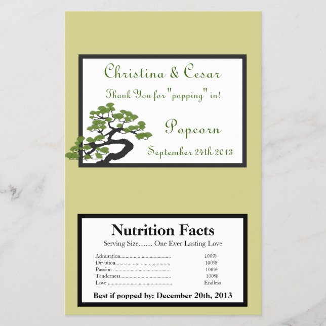 Flyer Envoltorio de palomitas de microondas Bonsái verde (Frente)