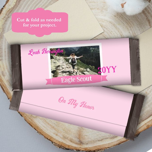 Flyer Envoltura de barra de caramelo de explorador águil (Pink eagle scout court of honor candy bar wrappers, diy chocolate bar labels, personalized favors)