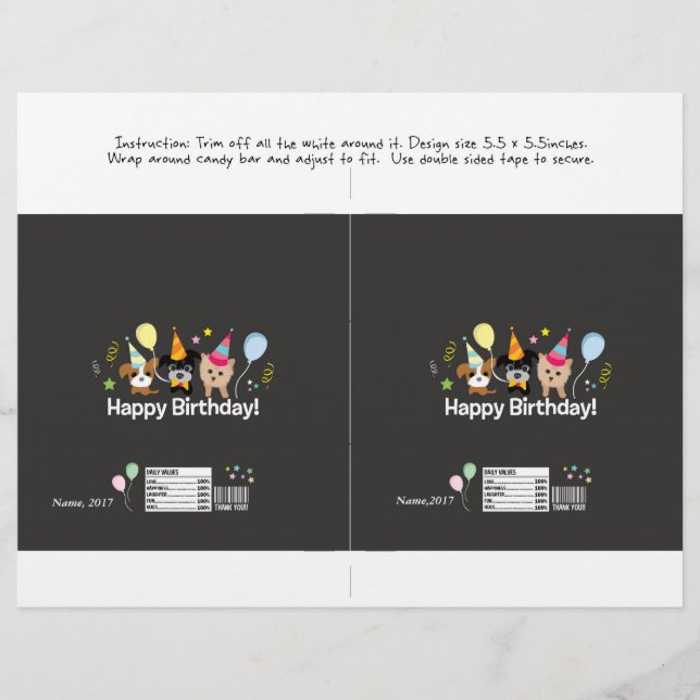 Flyer envoltura de barra de dulces feliz cumpleaños niño (Frente)