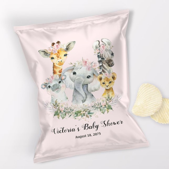 Flyer Envoltura de bolsa de chile Rubor Pink Safari Baby (Wrapper flyer for 1 ounce chip and snack bag.)