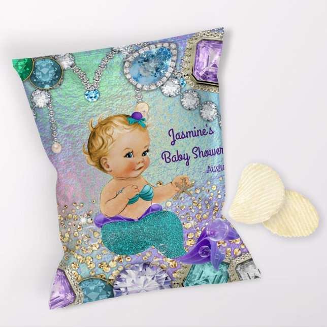 Flyer Envoltura de la bolsa de la sirena Baby Shower Chi (1 ounce snack bag wrapper flyer. )