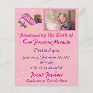 Flyer Es un anuncio de nacimiento Chica