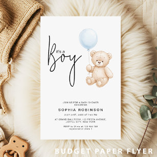 Flyer Es una invitación de Baby Shower de Boy Teddy Bear