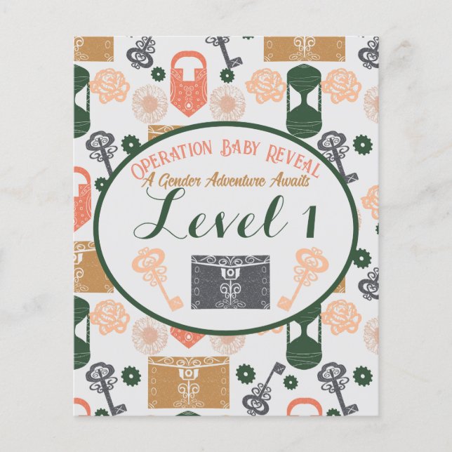 Flyer Escape Room Gender Revelar Baby Shower Game Statio (Frente)