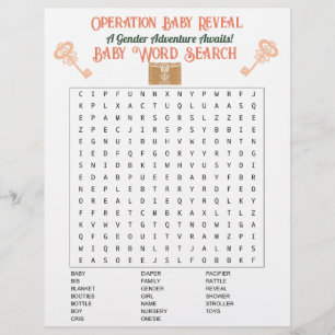 Flyer Escape Room Gender Revelar Baby Word Search