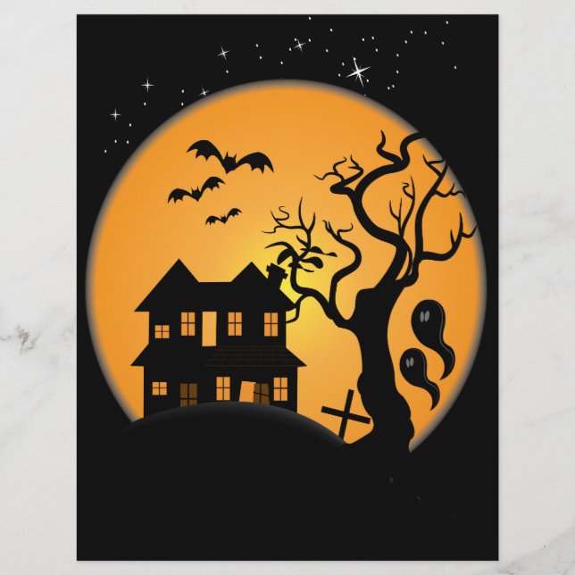 Flyer escena vectorial de casa embrujada de halloween es (Frente)