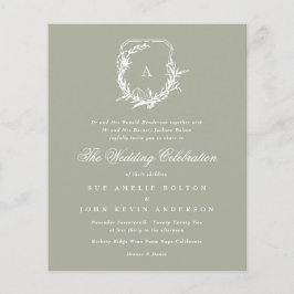 Flyer Escudo de monograma floral Moss Sage Green White