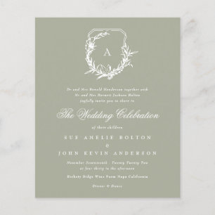 Flyer Escudo de monograma floral Moss Sage Green White