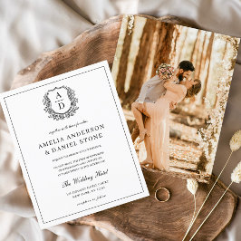 Flyer Escudo formal de Leafy Monograma Boda fotográfico