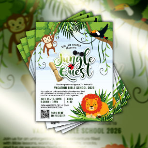 Flyer Escuela Bíblica de Vacaciones Jungle Quest Iglesia