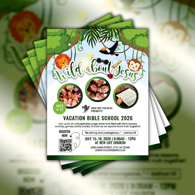 Flyer Escuela Bíblica de Vacaciones para Jóvenes Iglesia (VBS Church Flyer)