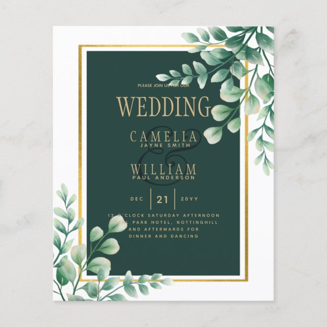 Flyer Esmeralda de la invitación a la Boda Verde Botánic (Frente)