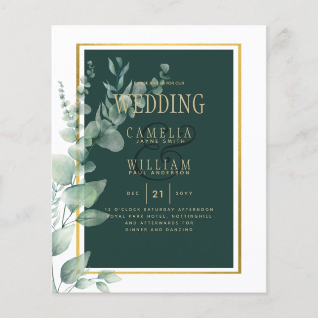 Flyer Esmeralda de la invitación a la Boda Verde Botánic (Frente)