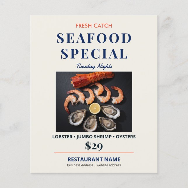 Flyer Especial de restaurante de mariscos modernos Fresh (Frente)