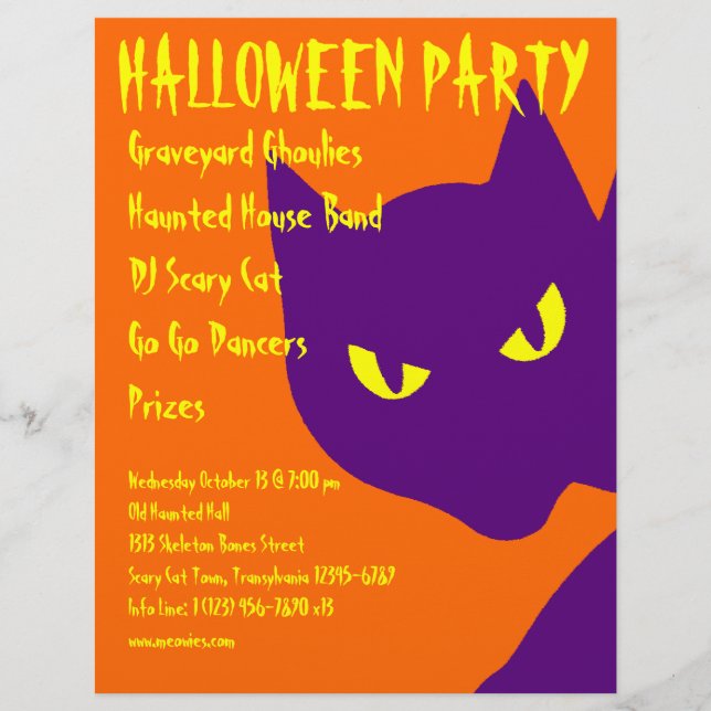 Flyer Espeluznante fiesta de Halloween Kitty Cat Scary (Frente)
