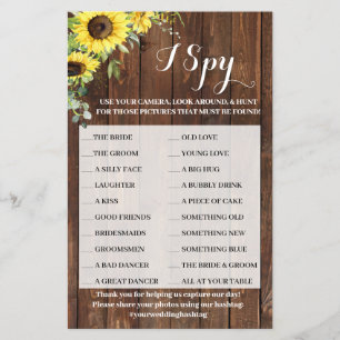 Flyer Espía Sunflowers Western Wedding Party Game Card