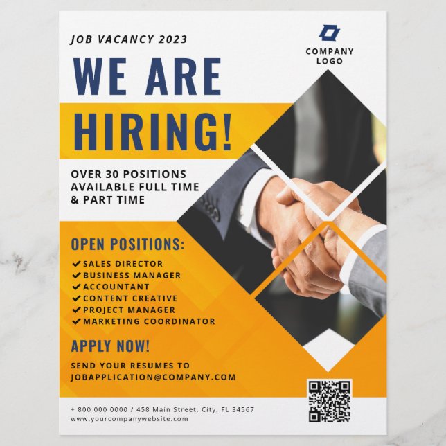 Flyer Estamos contratando el código QR de la empresa de  (Frente)