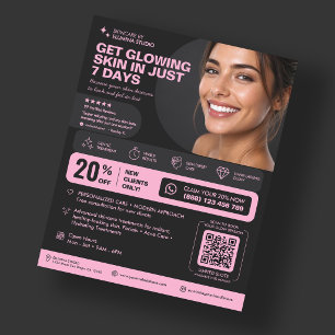 Flyer Esteticista Estética Rosa Negro Brillo Cuidado de 