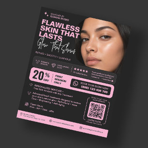 Flyer Esteticista Glow Skincare Estético Rosa Negro