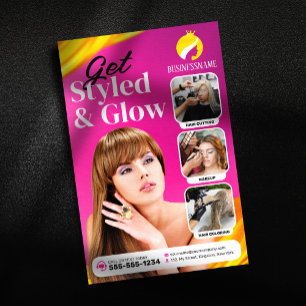 Flyer Estilista de cabello rosa llamativo Salón de artis