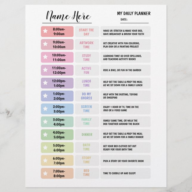 Flyer Estrella de planificación diaria para niños (Frente)