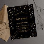 Flyer Estrellas de oro negro de cumpleaños años invitaci<br><div class="desc">Invitación económica de años de estrellas de oro negro de cumpleaños Una glamorosa invitación de fiesta de cumpleaños para él y ella. Un fondo negro decorado con estrellas de oro falsas. Personalice y agregue un nombre y detalles del fiesta. Añada el año de nacimiento y el año de celebración. Atrás:...</div>