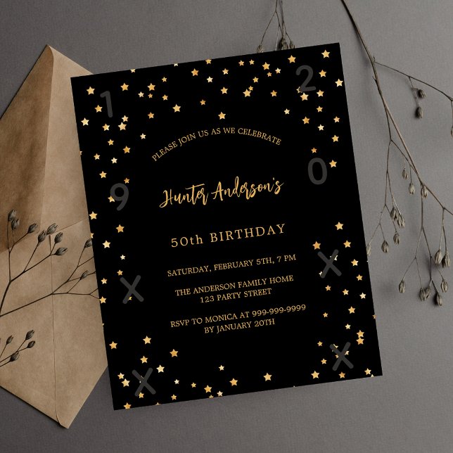 Flyer Estrellas de oro negro de cumpleaños años invitaci (Subido por el creador)