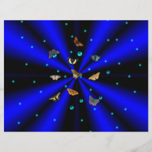 Flyer Estrellas, perlas y mariposa en negro y azul
