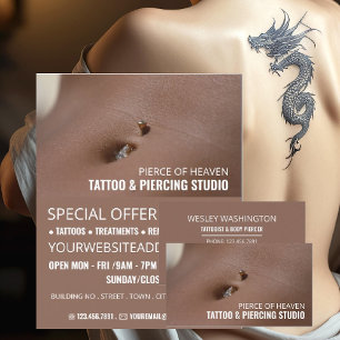Flyer Estudio de Piercing en el Vientre, Tatuajes y Pier