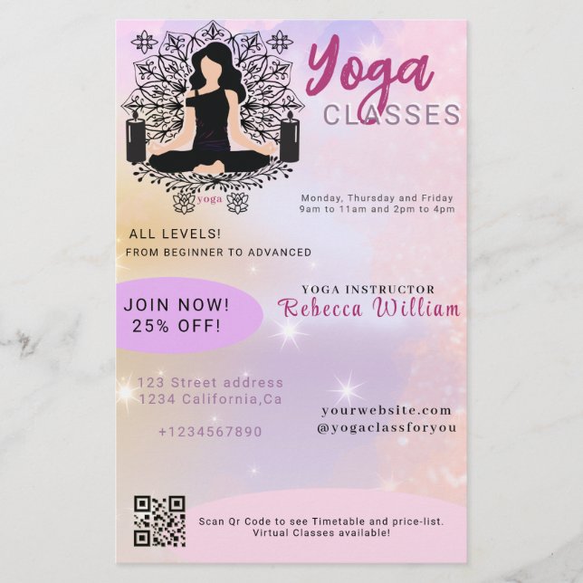 Flyer Estudio Moderno de Clase de Yoga con Gradiente Ros (Frente)