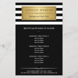 Flyer Etiqueta Dorada Moderna con Rayas Blancas y Negras