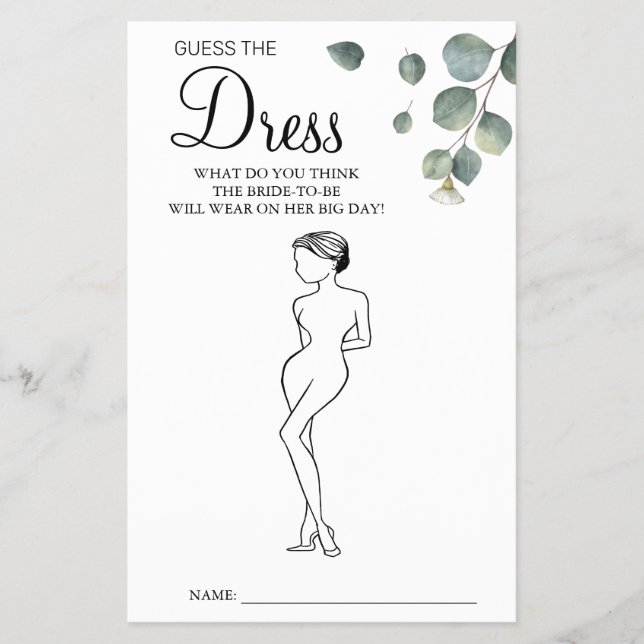 Flyer Eucalyptus Adivina tarjeta de juego Dress Bridal D (Frente)