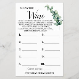 Flyer Eucalyptus Adivinan la tarjeta de juego Wine Coupl
