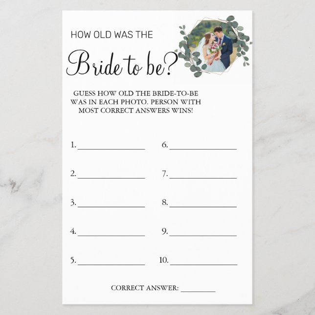 Flyer Eucalyptus Adivinen la edad de su ducha tarjeta de (Frente)