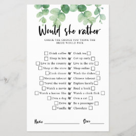 Flyer Eucalyptus Bridal Shower Game