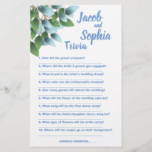 FLYER EUCALYPTUS BRIDE & GROOM TRIVIA DUCHA TARJETA DE J