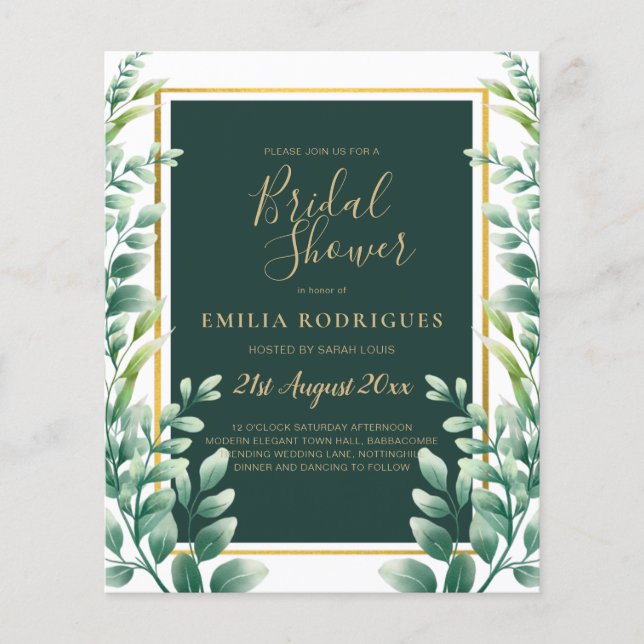 Flyer Eucalyptus deja a GOLD Bridal Shower Invitación (Frente)