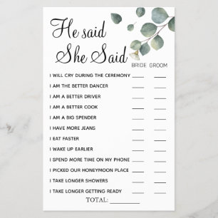 Flyer Eucalyptus Dijo que Dijo una tarjeta de juegos de 